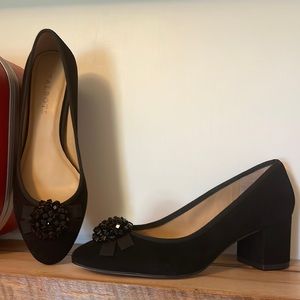 Talbots Black Isa Beaded suede, 7 med, w/ box!